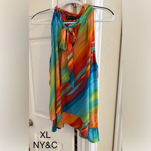New York & Company Colorful Tie-Front Blouse